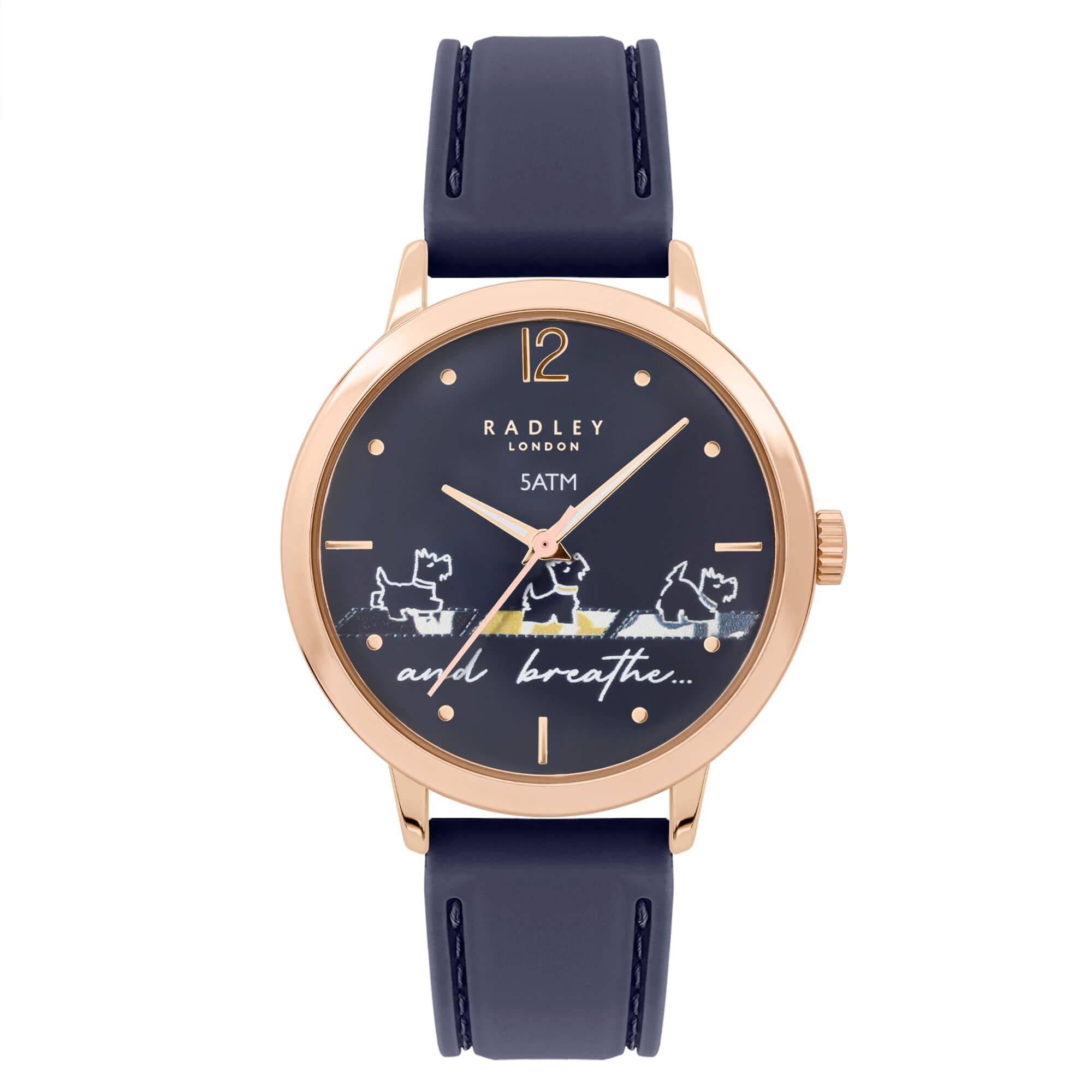 Ladies Yoga Dog Navy Silicone Strap Watch