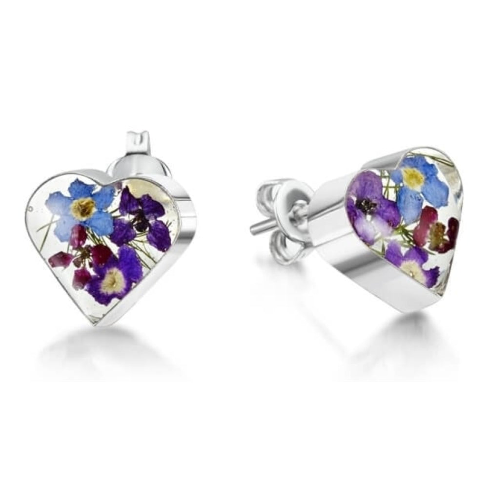 Silver Stud Earrings - Purple Haze - Heart