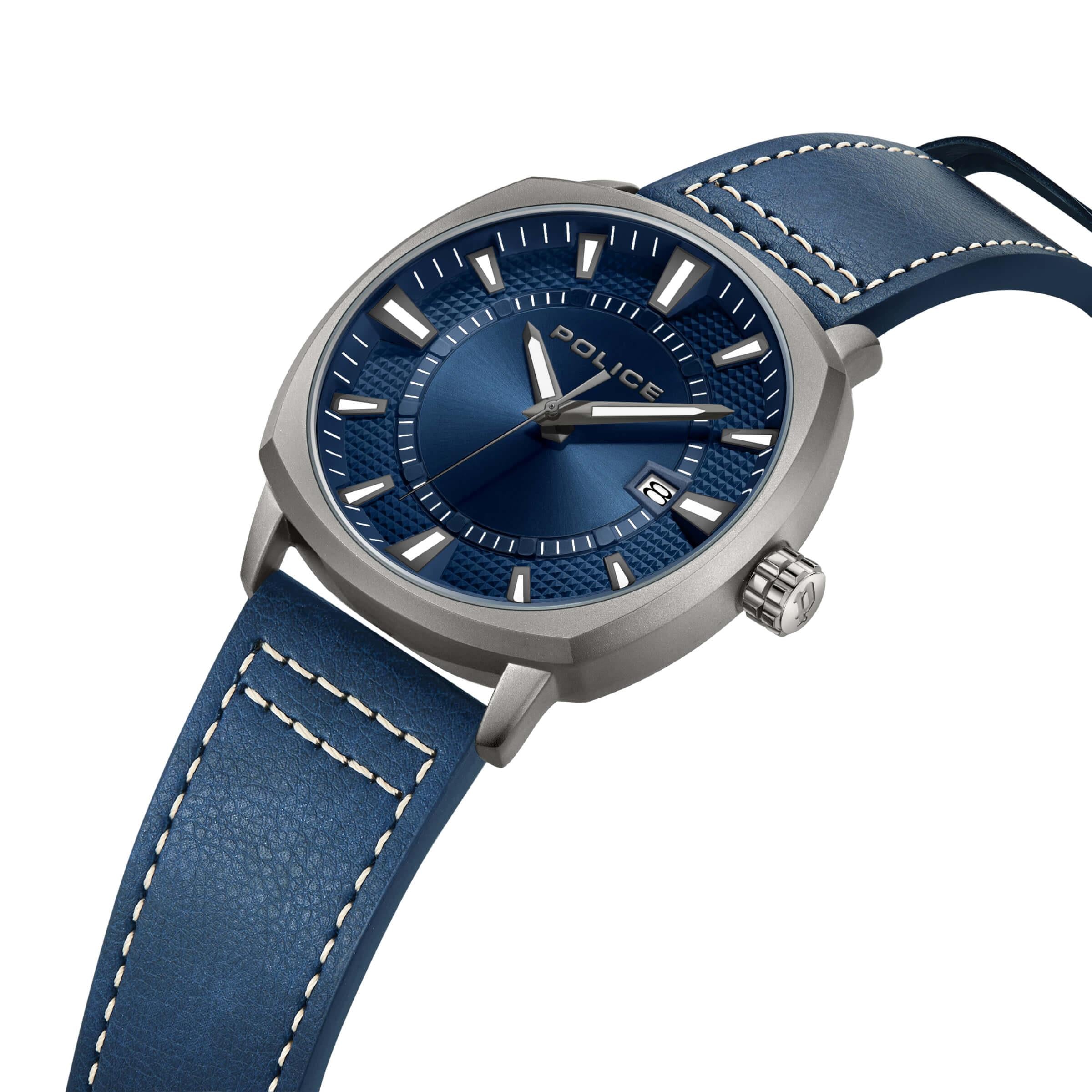 UNDAUNTED Navy Dial & Leather Strap Watch