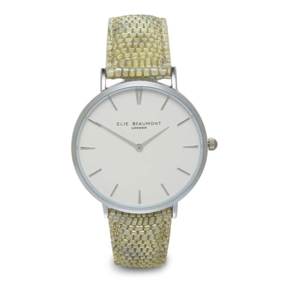 Sloane Green Snakeskin Pattern Leather Strap With Stainless Steel Case & White Dial Ladies Watch