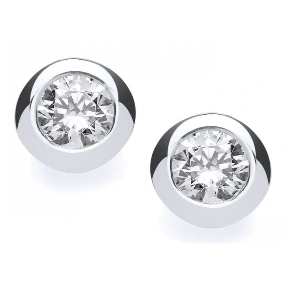 Silver Rub Over Solitaire CZ Earrings (7mm) 1ct