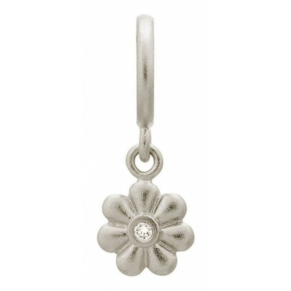 White Stone Shiny Flower Sterling Silver Charm