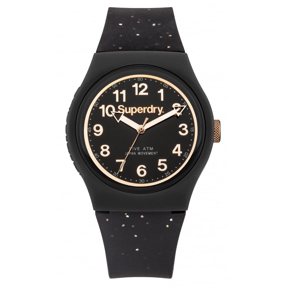 Urban Glitter Black Silicone Strap Watch With Black Dial