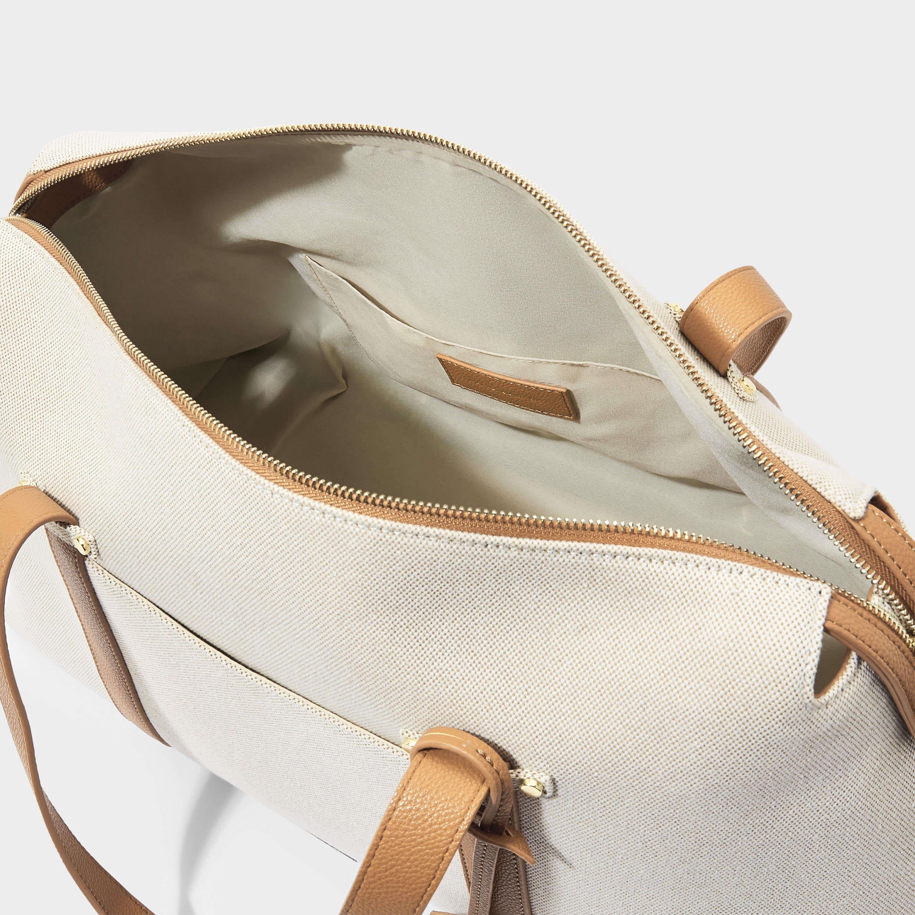 Amalfi Canvas Travel Bag | Cream & Light Brown
