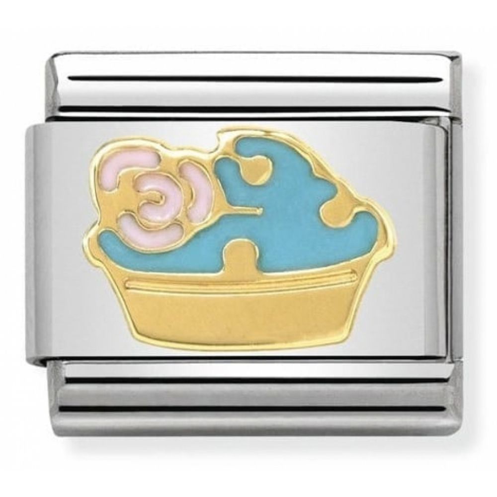 Classic Muffin With Flowers In Stainless Steel & 18k Gold Charm