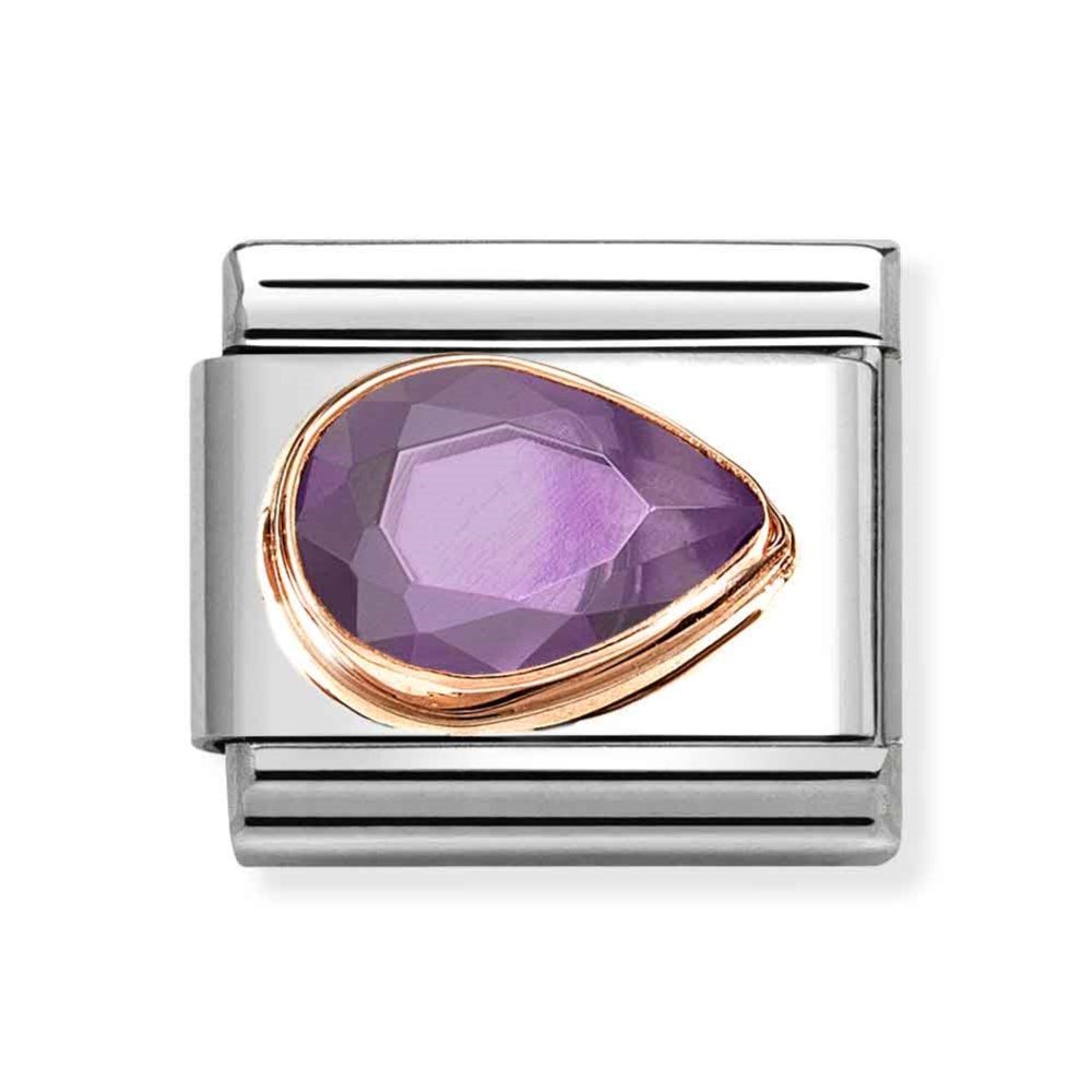 Composable Classic Link With Purple Faceted Right Drop Charm In 9K RG
