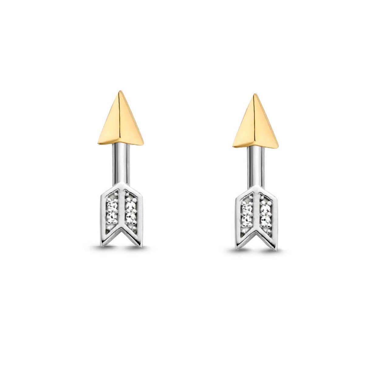 Two Tone CZ Arrow Stud Earrings