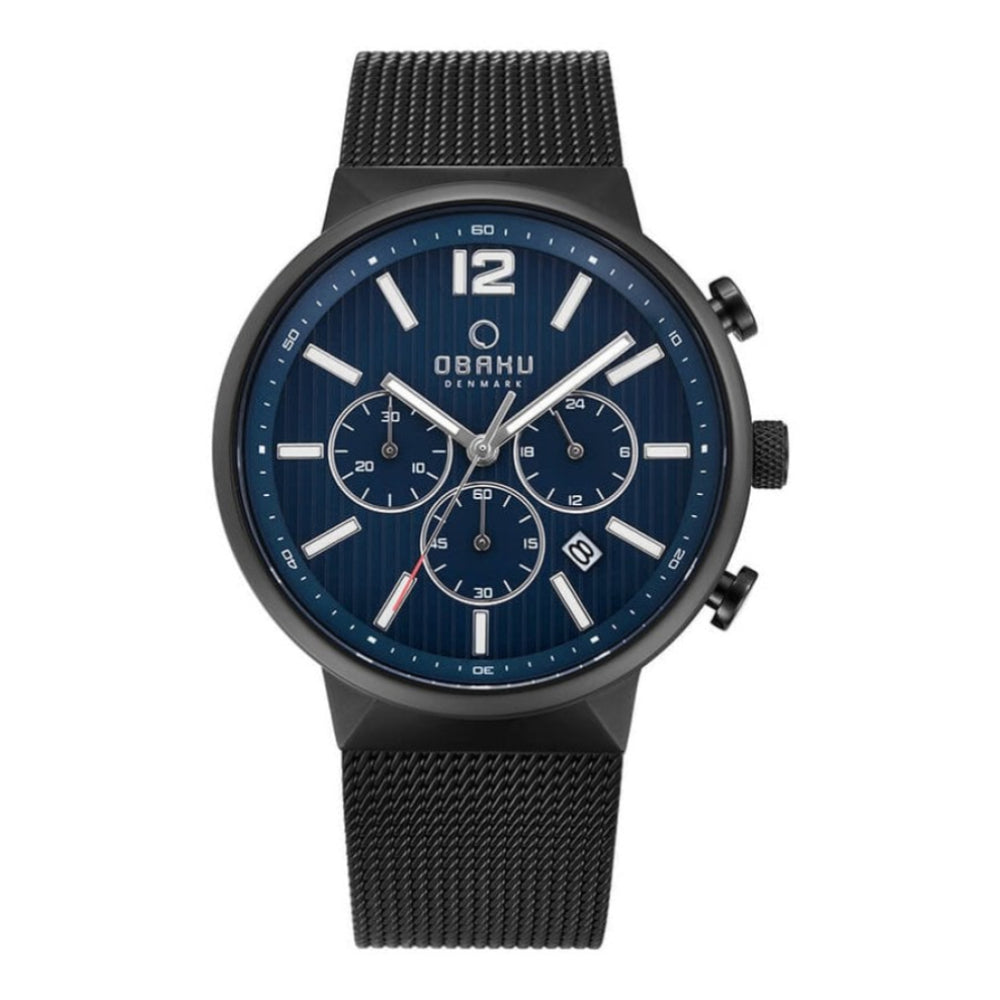 STROM - THUNDER Black Coated Case & Blue Chronograph Dial With Black Mesh Strap Gents Watch