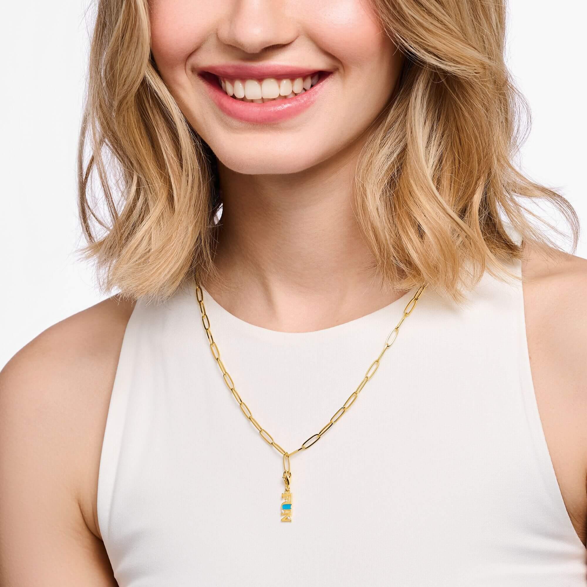 Gold Plated Member Charm Long Anchor Link Necklace