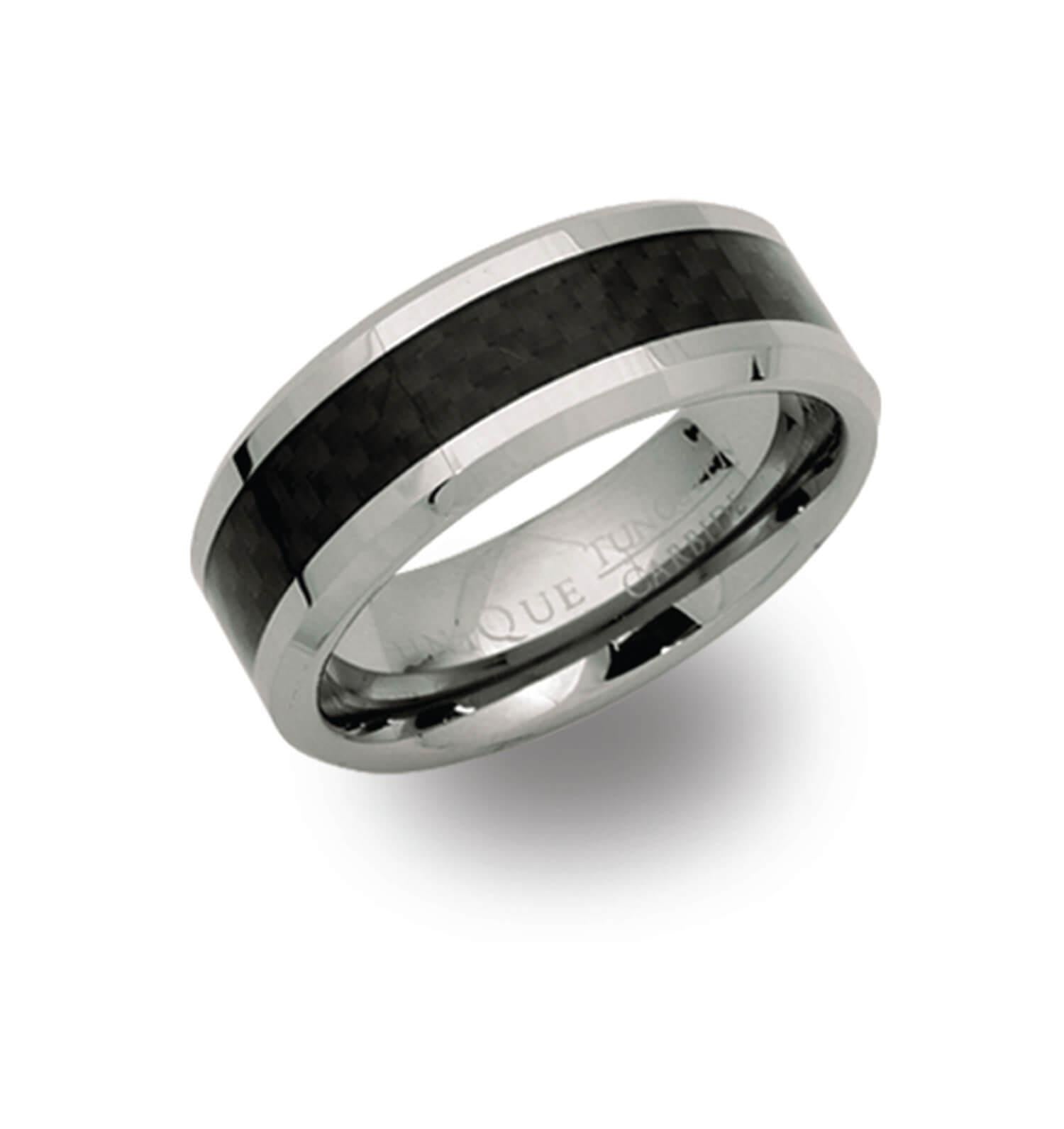 Tungsten Carbide Ring with Black Carbon Fibre 8mm