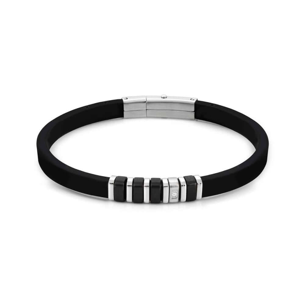 City Stainless Steel & Rubber With CZ Black Bracelet