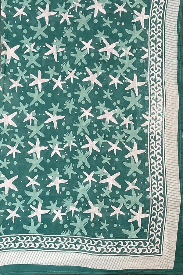 Hand Printed Cotton Sarong Starfish Green