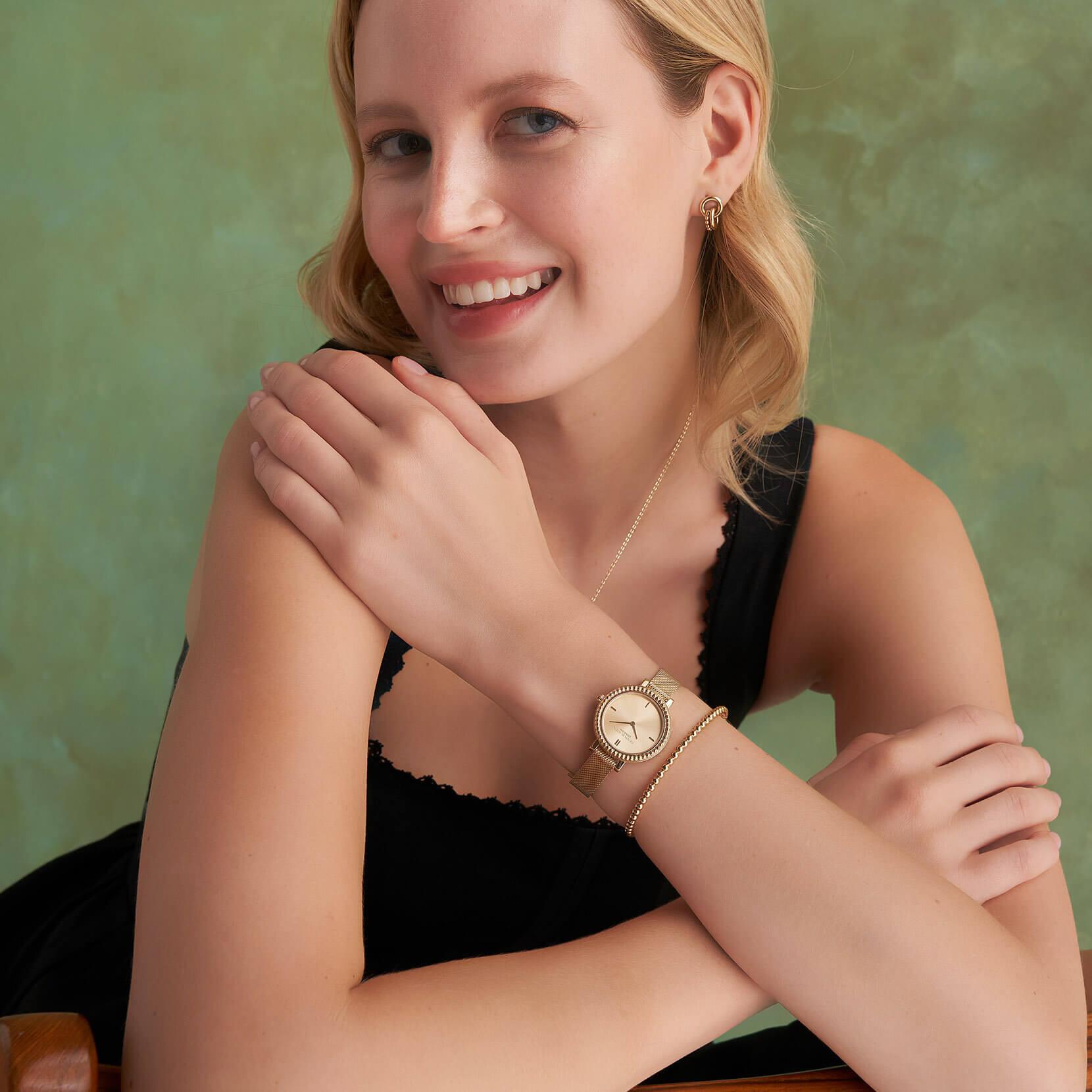 Vintage Bead Light Gold Dial & Mesh Watch