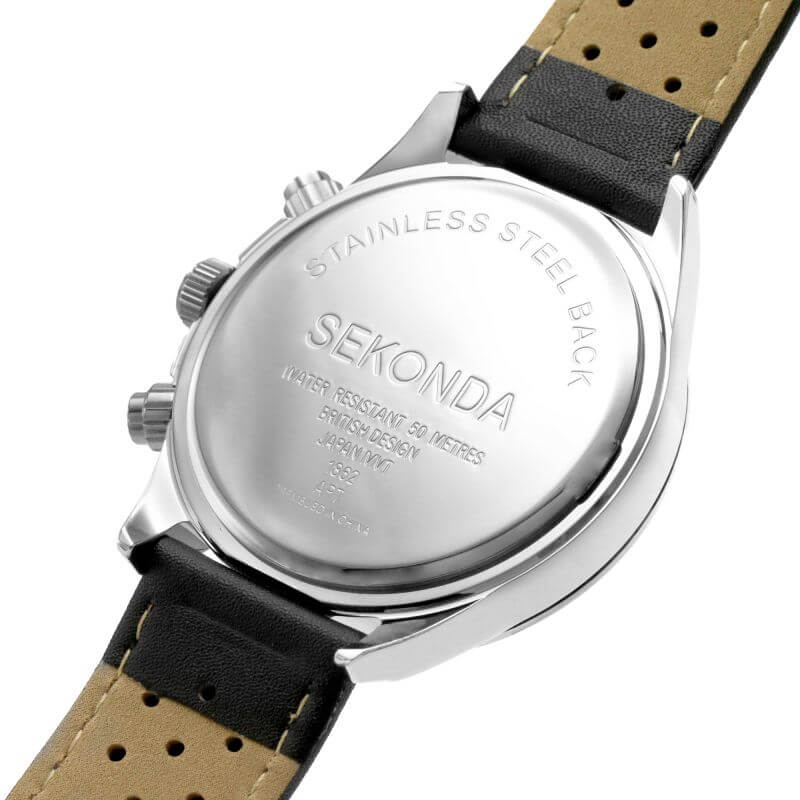 Dual Time Green Dial With Black Leather Strap Gents Watch