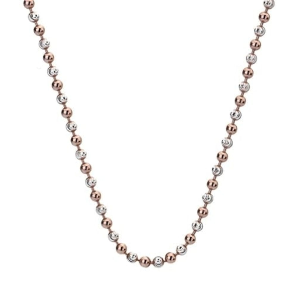 Sterling Silver and Rose Gold Plated Accent Bead Chain 18"