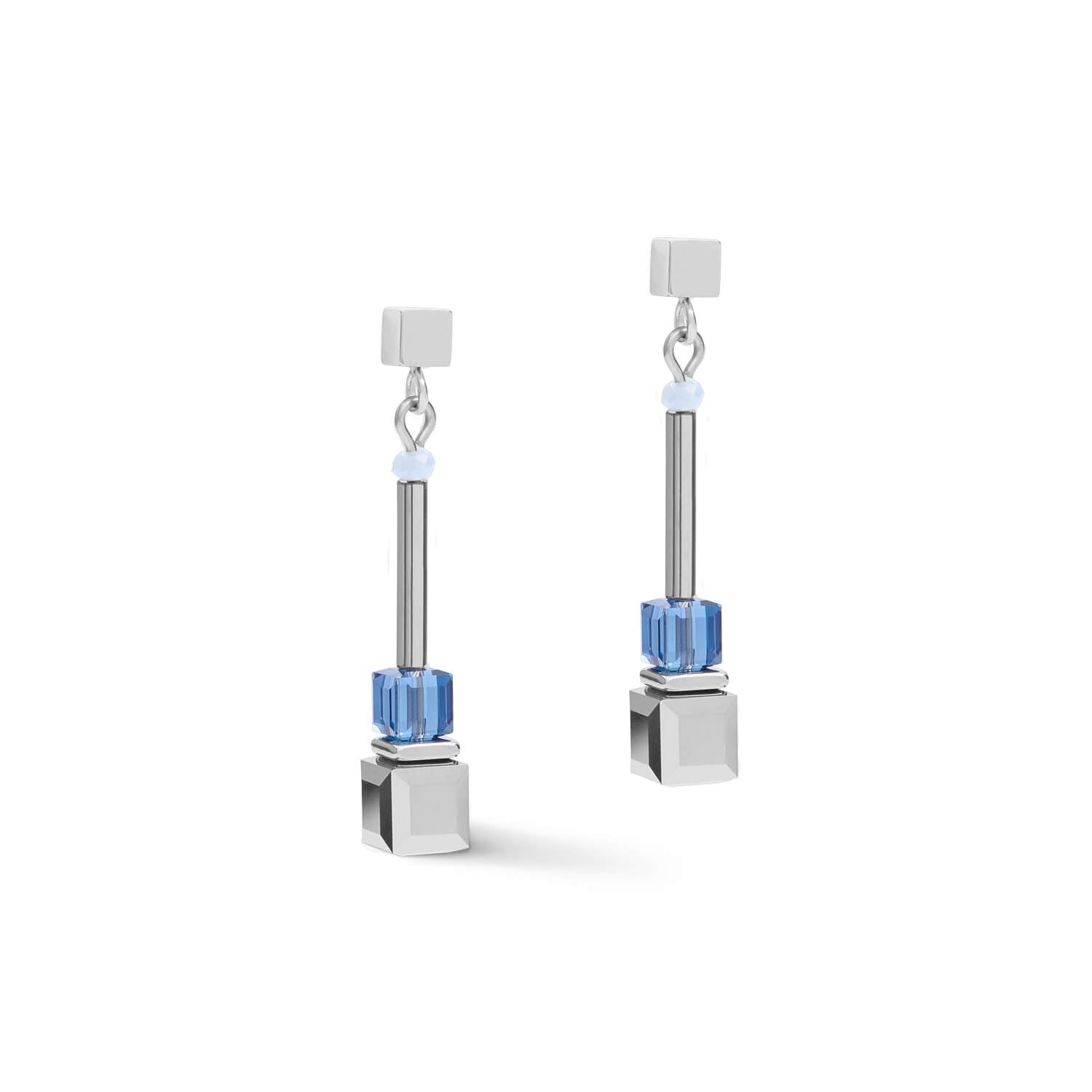 Frontline Silver-Blue Geo Cube Earrings With Stickpin
