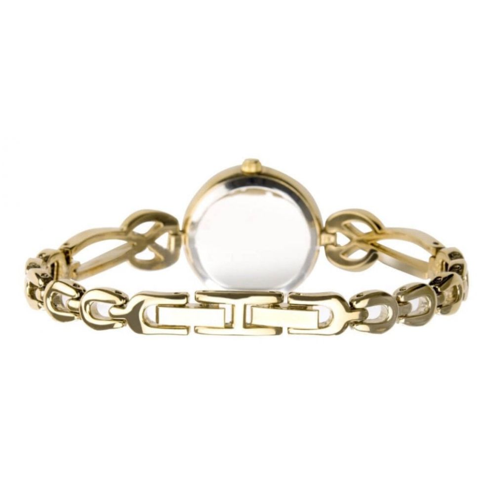 Gold Plated Case With Champagne Dial & Gold Plated Semi Bangle Bracelet Strap Ladies Watch