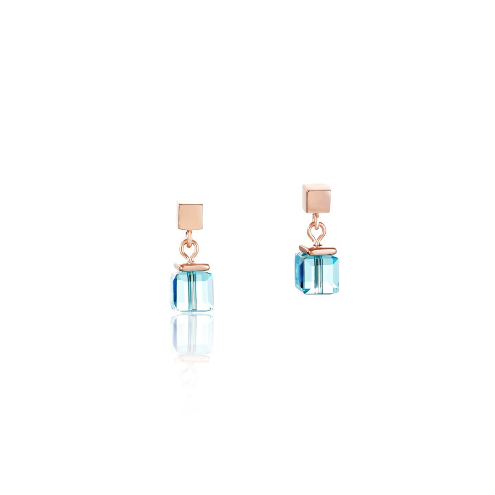 Swarovski Crystals & Multicolour Geo Cube Rose Gold Plated Earrings
