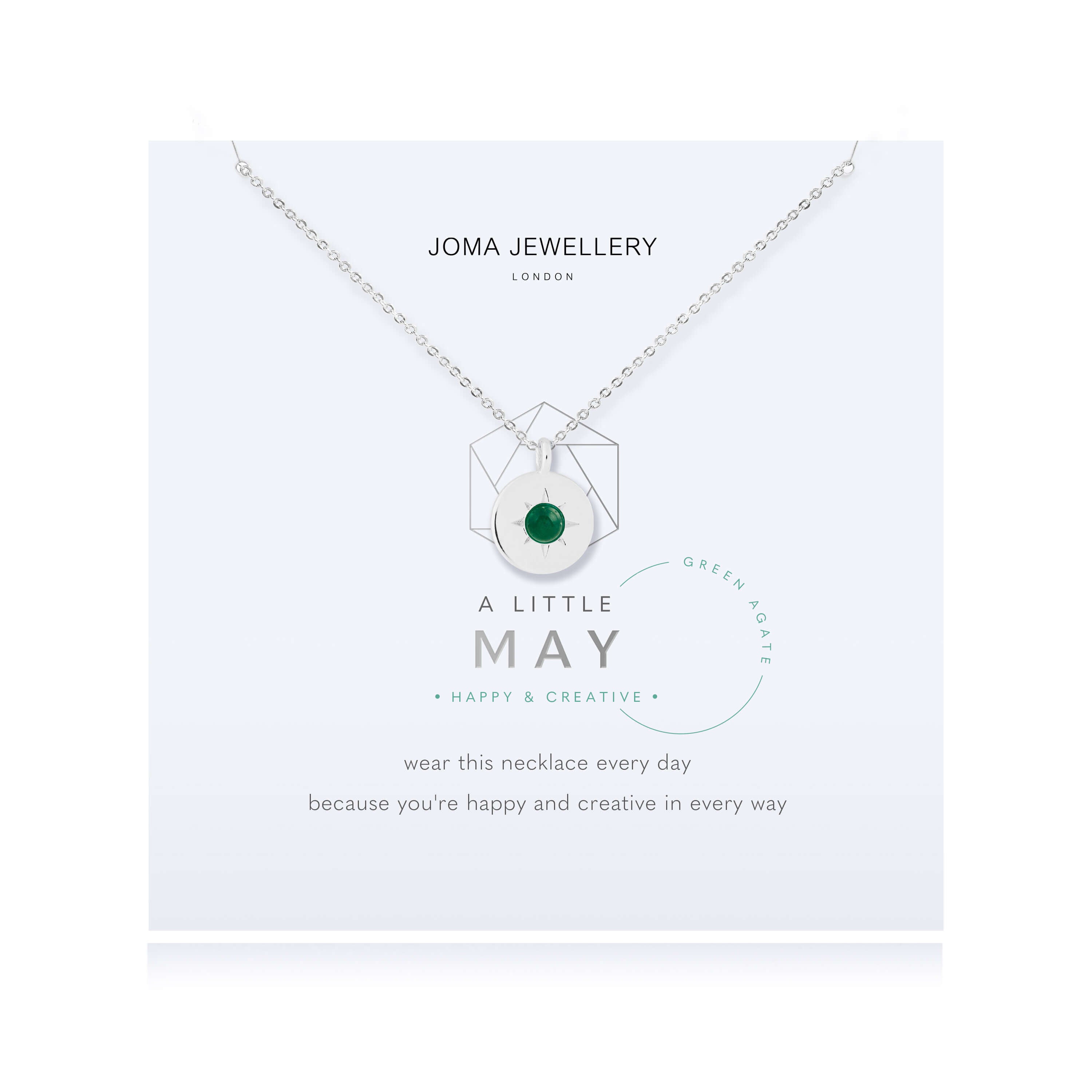 Birthstone A Little Necklace | May Green Agate | Silver | Necklace | 46cm + 5cm Extender