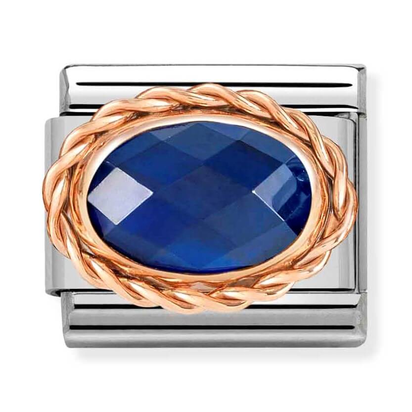 Composable Classic Stainless Steel Link With Oval Faceted Blue CZ & 9k Rose Gold