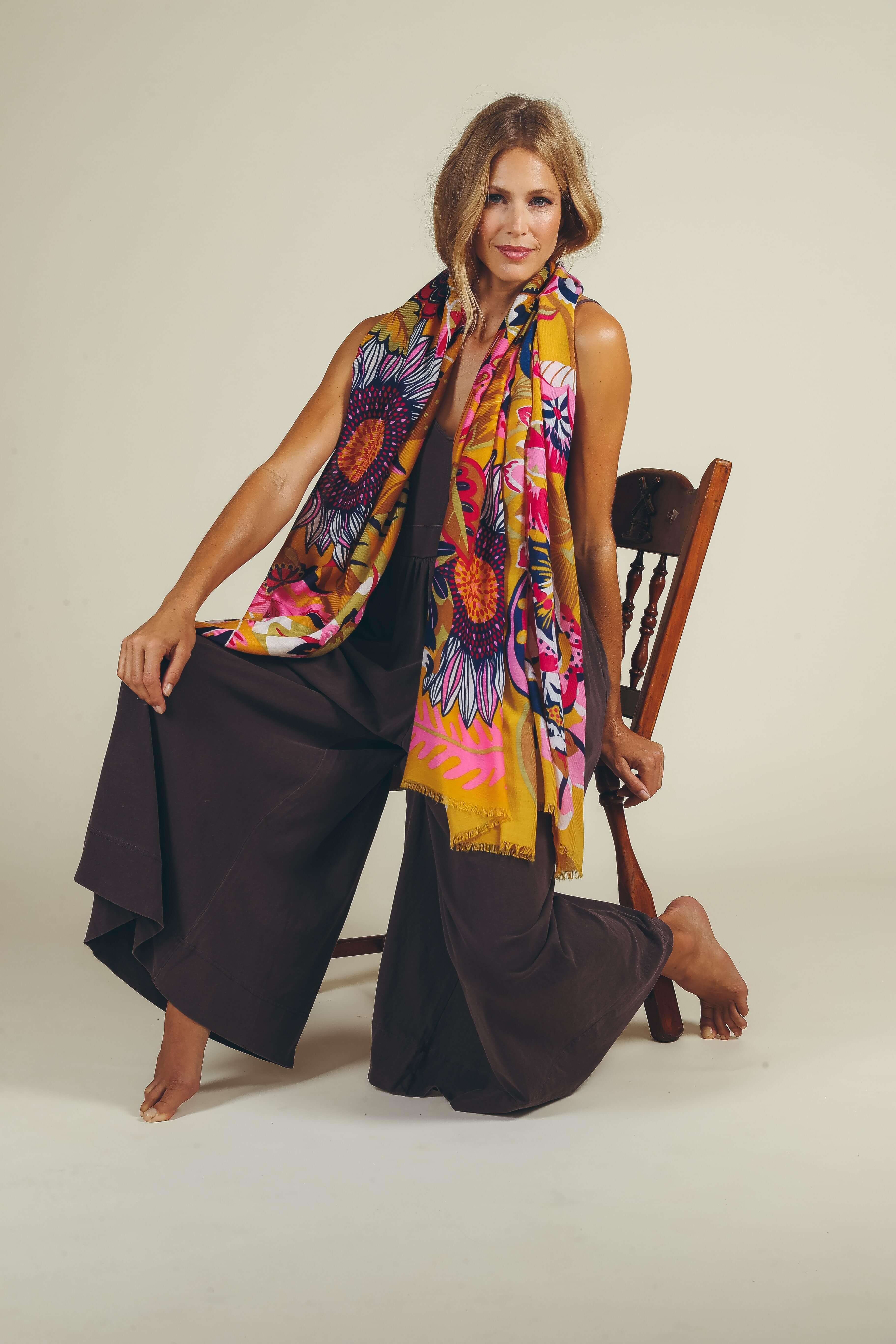 Print Scarf - Fantasy Floral Mustard