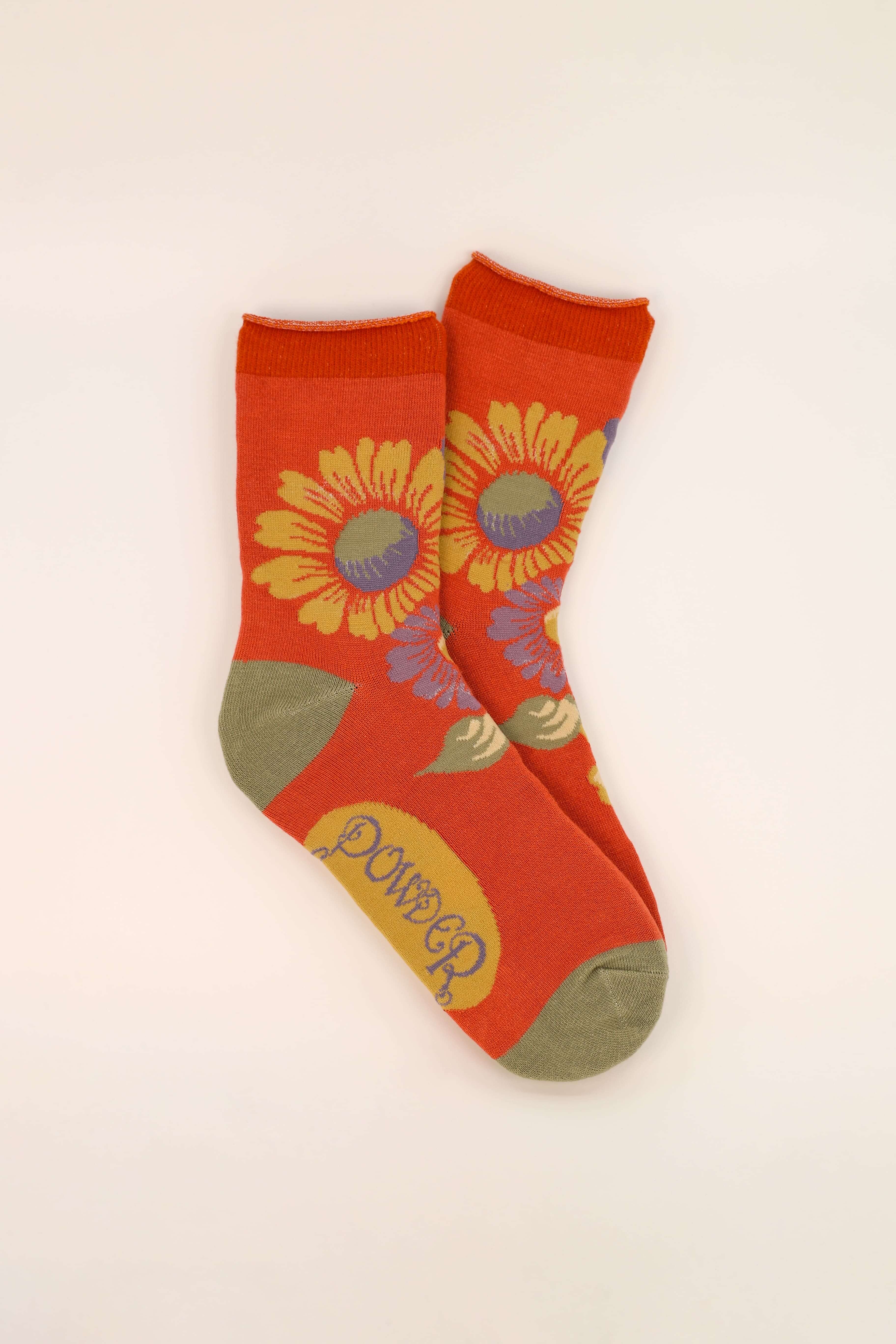 Vintage Flora Ankle Socks - Tangerine