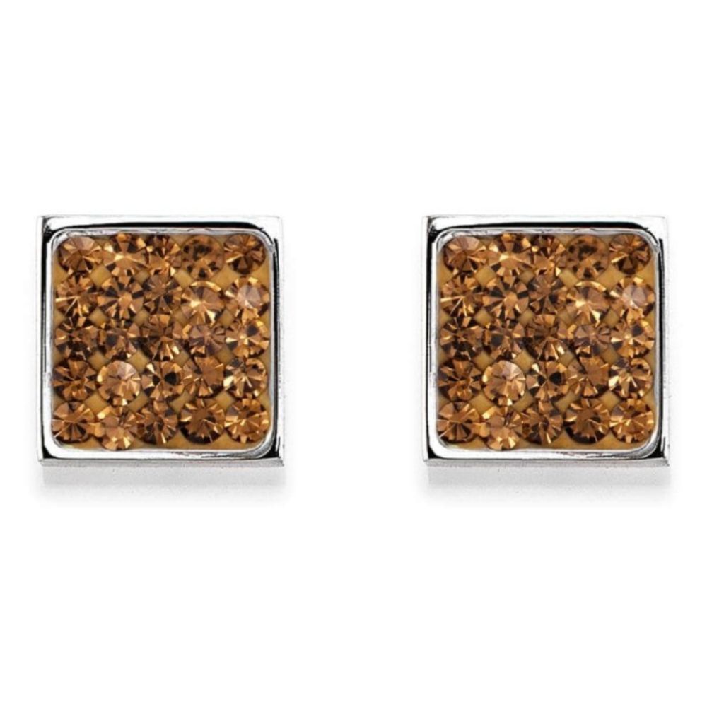 Square Earrings with Stickpin & Light Brown Swarovski Crystals