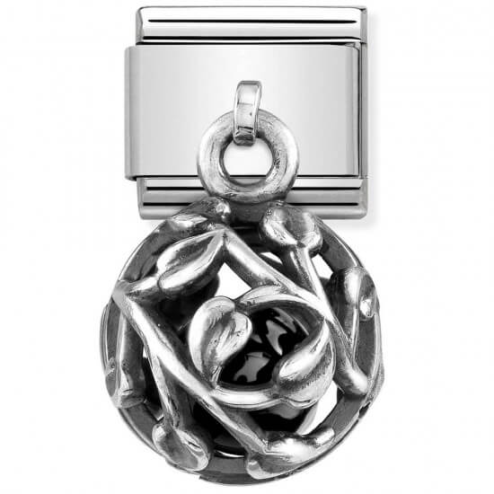 Composable Classic Charms Round Cages Leaves Black Agate Link