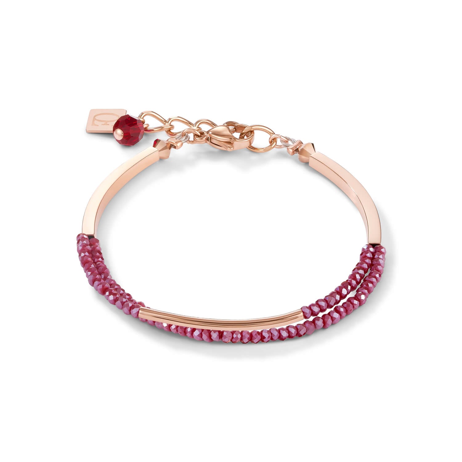 Waterfall Small Stainless Steel Rose Gold & Glass Red Bracelet