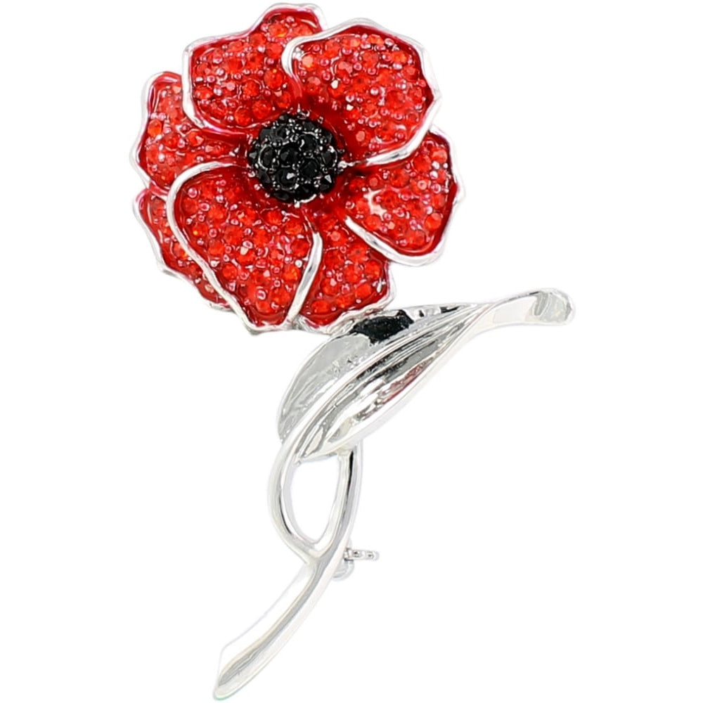 Large Crystalised Poppy Brooch With Stem 30mm
