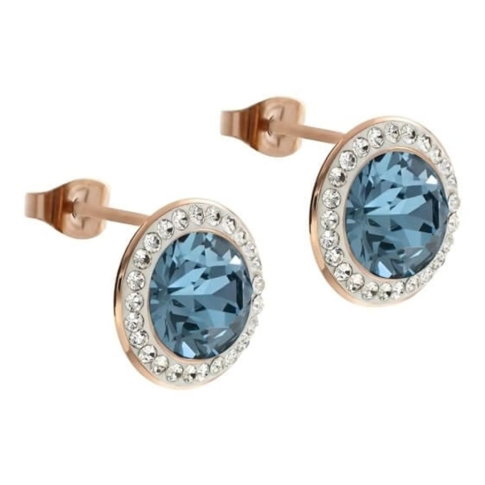 Rose Gold 13mm Denim Blue Tondo Deluxe Earrings