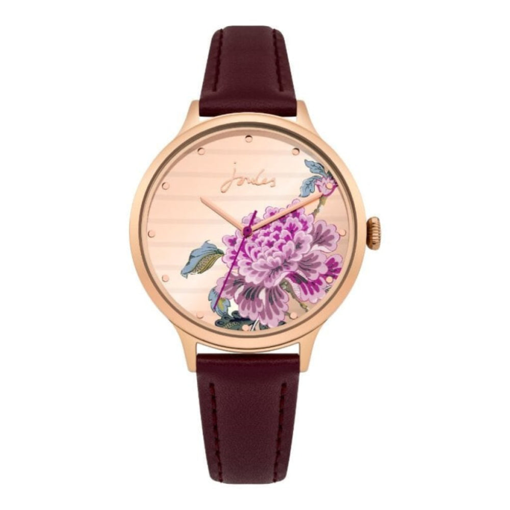 Purple Leather Strap Rose Gold Mirror Dial Ladies Watch