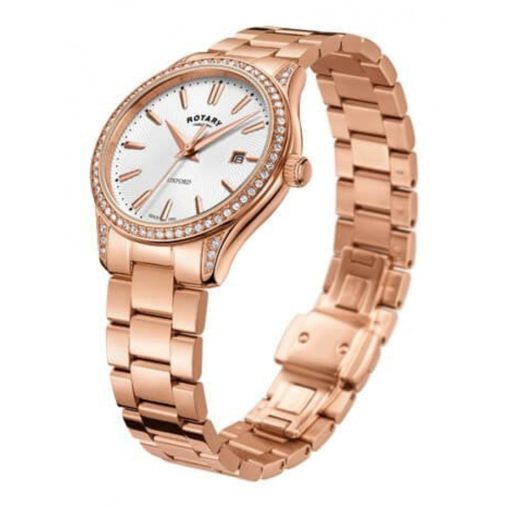 Rose Gold Tone Case With Stones Around & Bracelet Strap Ladies Oxford Watch