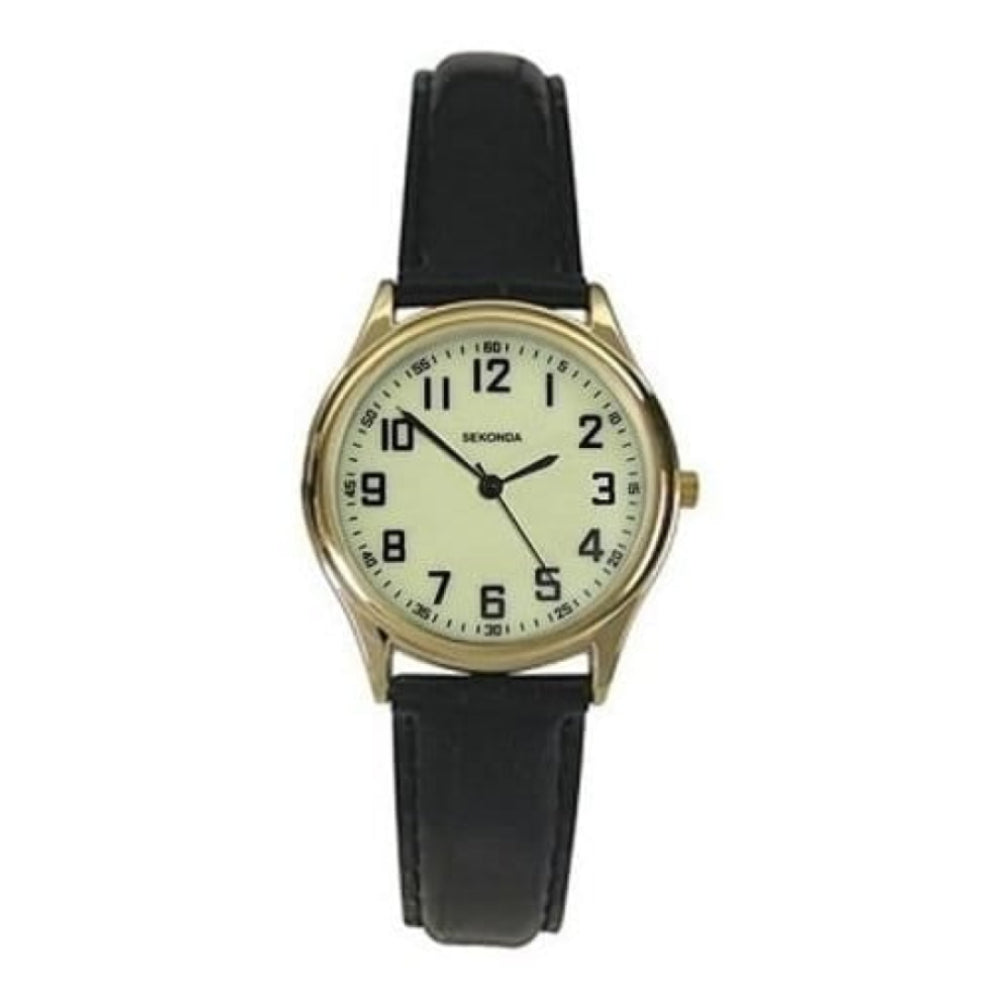 Ladies Black Leather & Luminous Dial