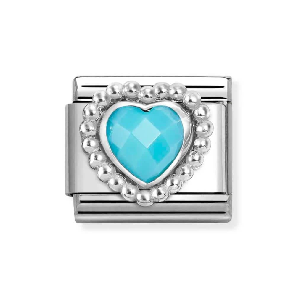 Composable Classic Link With Faceted Turquoise CZ Heart In 925 Silver