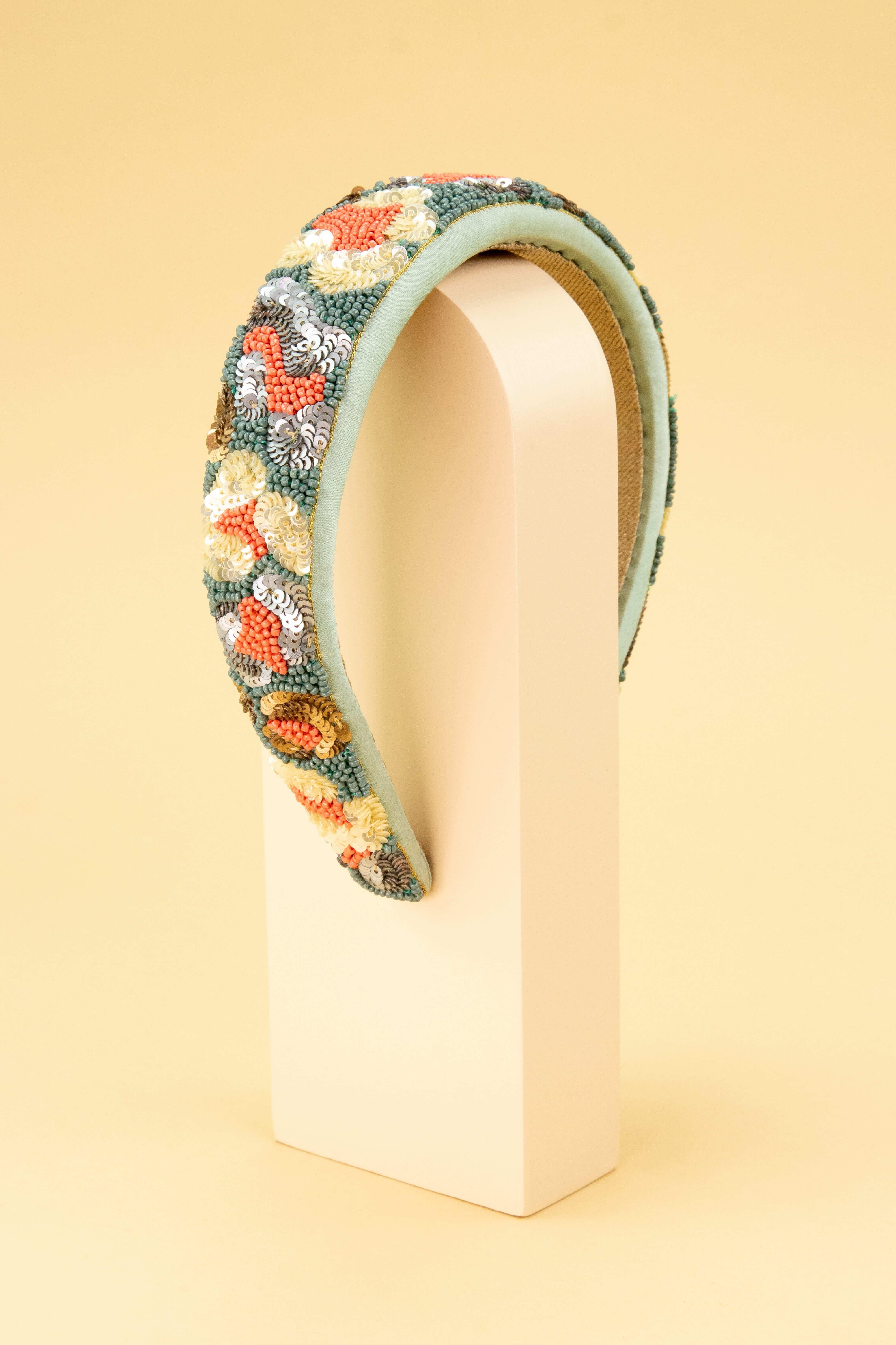 Leopard Print Embellished Padded Headband - Ice