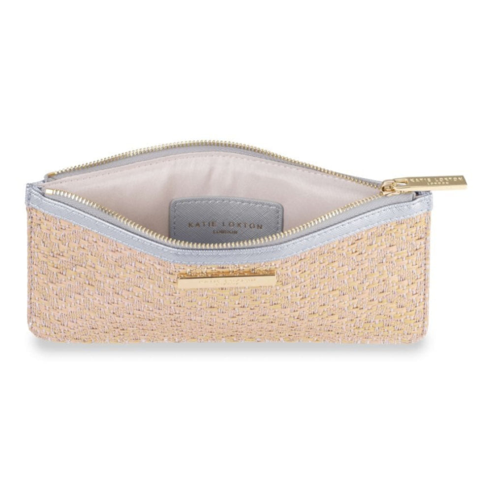 Callie Metallic Slim Pouch - Silver Metallic Weave Straw - 11x22cm