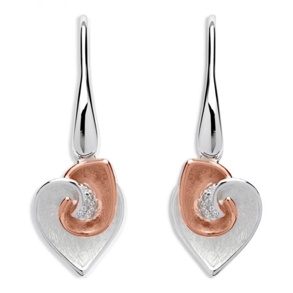 Sterling Silver 925 Earrings With Rose Gold Plating And CZ Heart