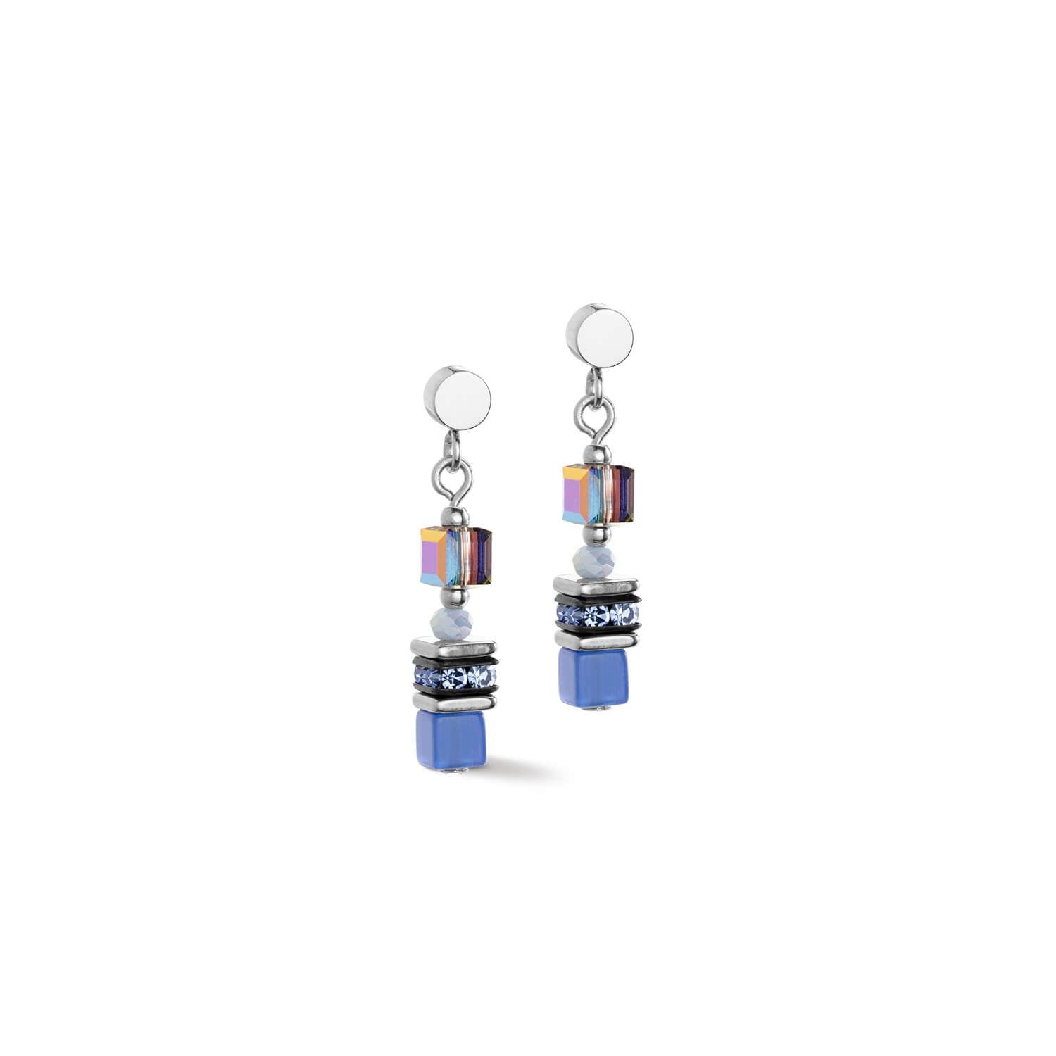 Cube Story Sparkling Blue Green Earrings With Stickpin