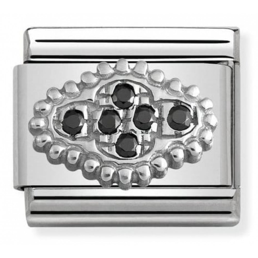 Classic Flower Black Pave In Steel, Cub. Zirconia & 925 Silver Charm