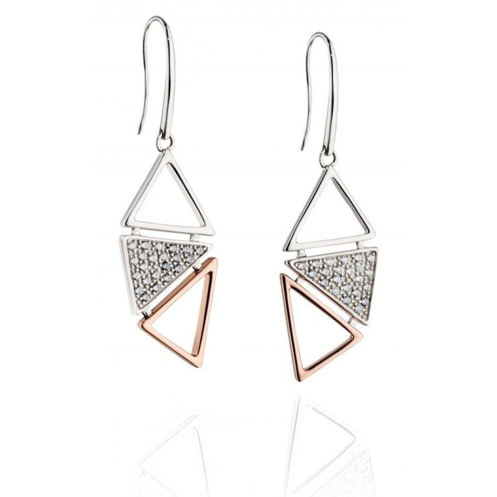 Pave & Rose Gold Triangle Pave Drop Earrings
