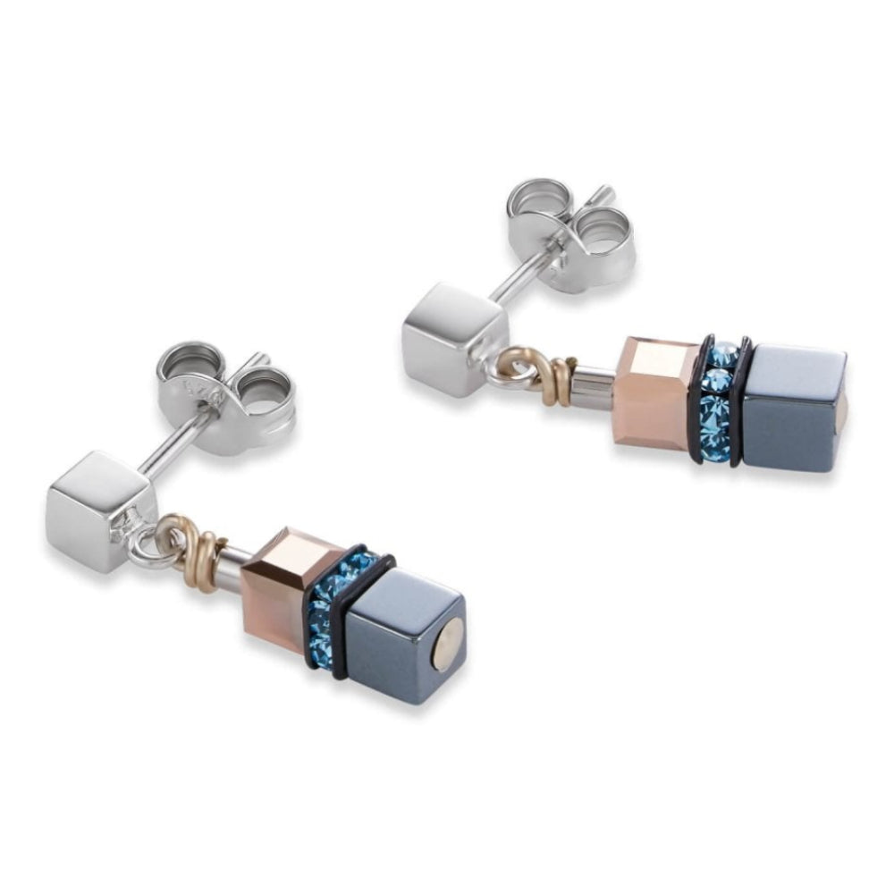Small Haematite & Swarovski Crystals Petrol Ear Studs