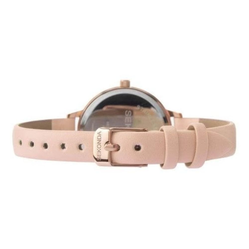 Rose Gold Plated Case With White Dial & Light Pink PU Strap Ladies Watch