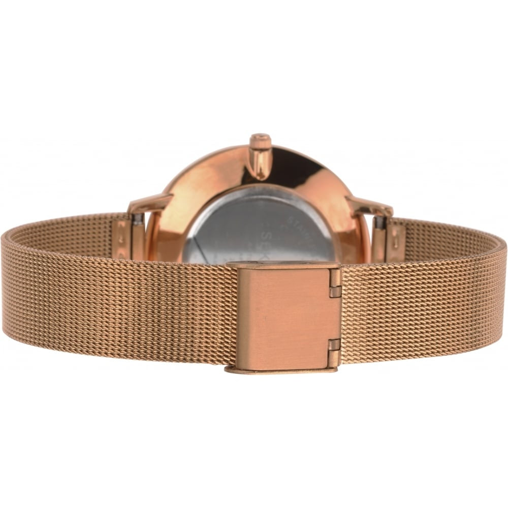 Rose Gold Plated Sunray Dial & Milanese Bracelet Strap Ladies Watch