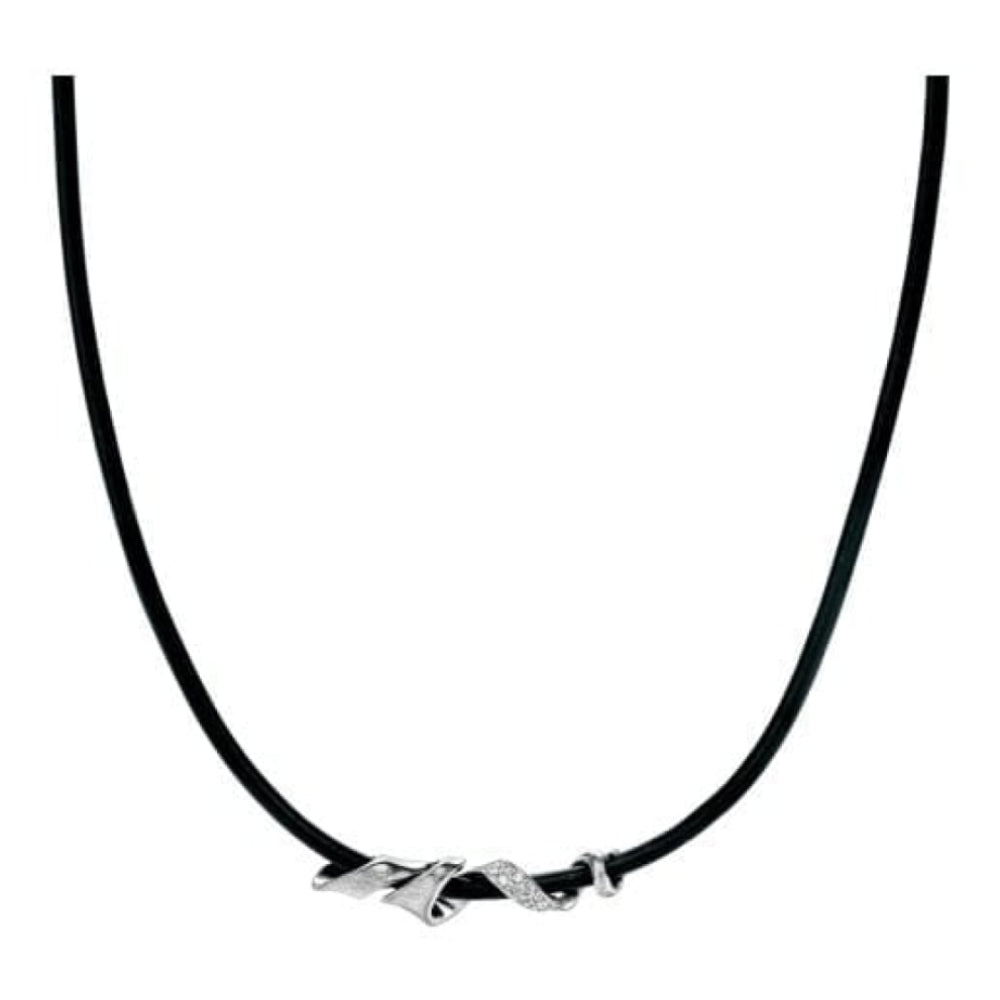 Ladies Leather & Stainless Steel Loop Pendant Necklace