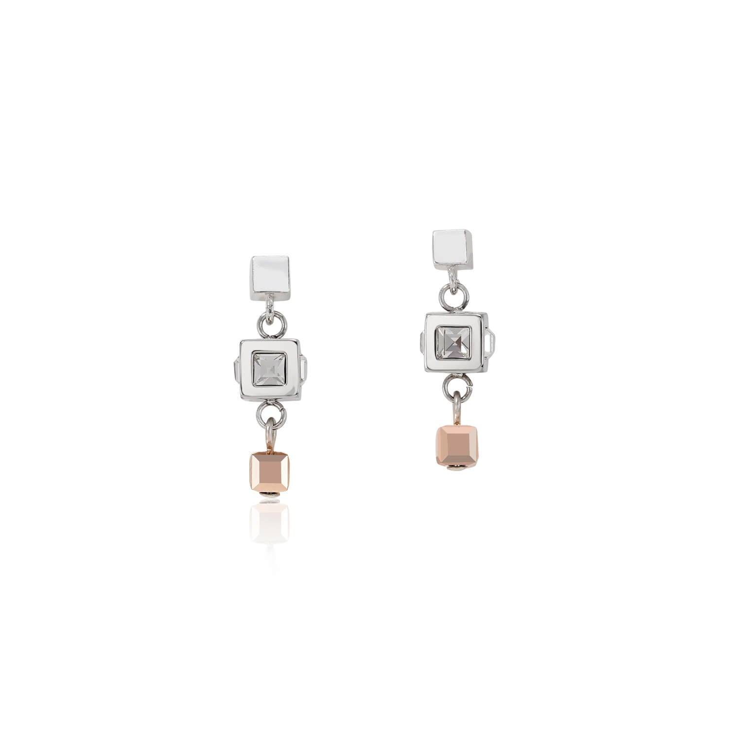 Cluster Silver-Rose Gold Geo Cube Earrings