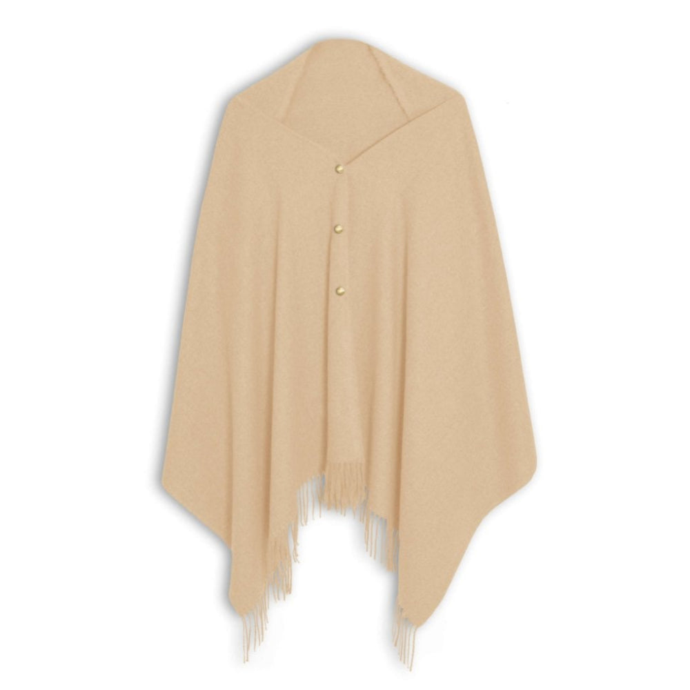 BUTTON WRAP PONCHO - Camel - One size fits all