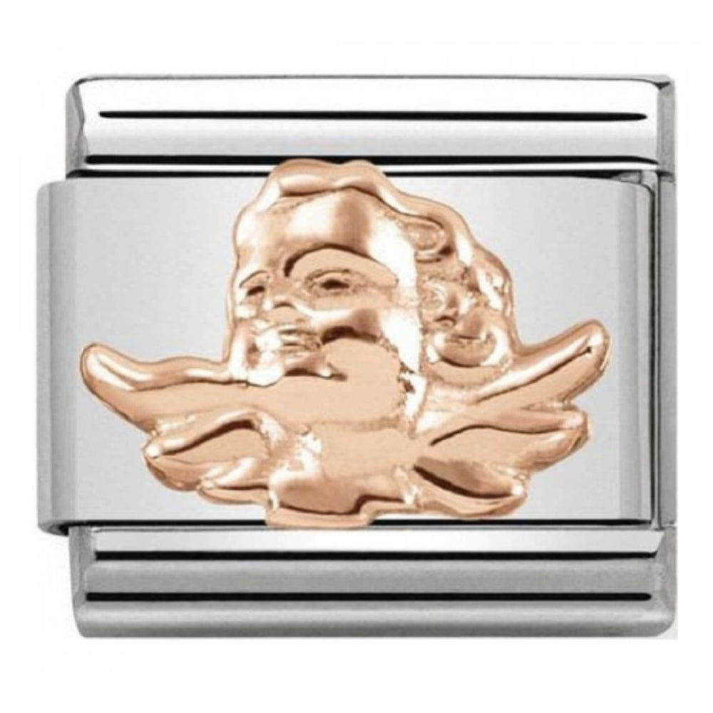 Classic Relief Symbols In Steel & 9K Rose Gold Guardian Angel Link