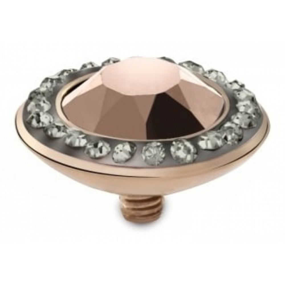 Famosa Rose Gold Plated 13mm Tondo Deluxe Rose Ring Top with Black Diamond CZ