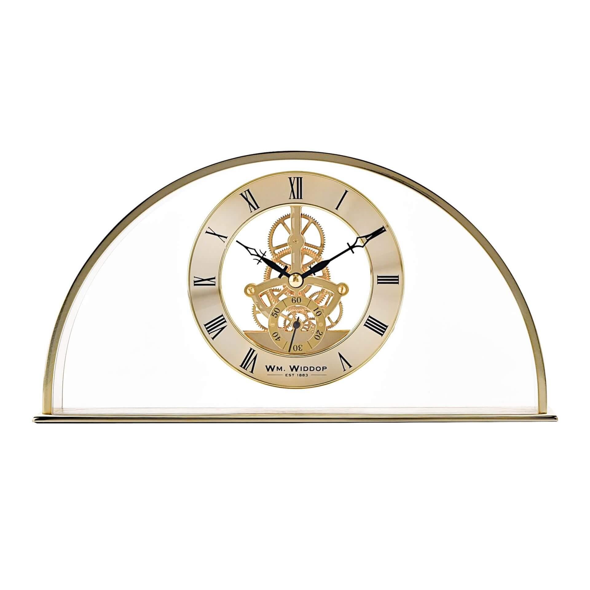 Gold Arch Mantel Clock Skeleton Dial Roman